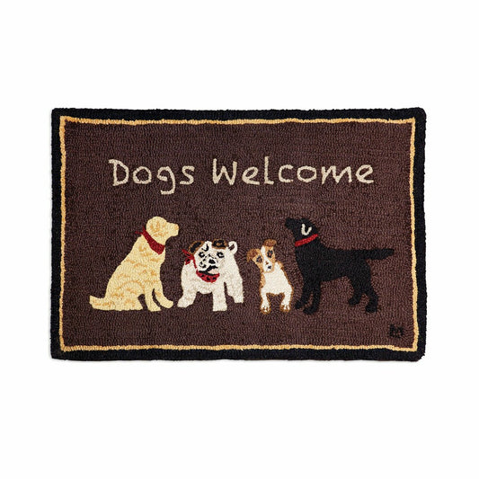 Plow & Hearth Dogs Welcome Hand-Hooked Wool Accent Rug, 24" x 36"