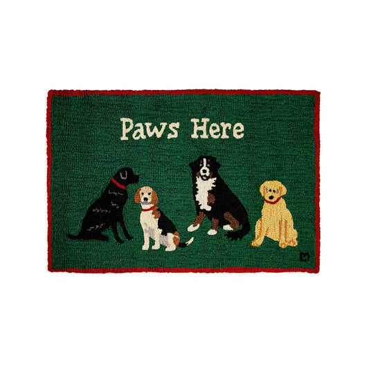 Plow & Hearth Paws Here Green Hand-Hooked Wool Rug, 24" x 36"
