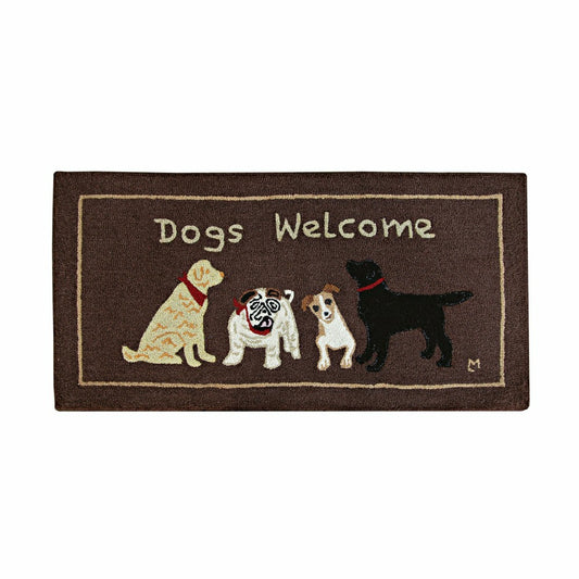 Plow & Hearth Dogs Welcome Hand-Hooked Wool Accent Rug, 24" x 48"