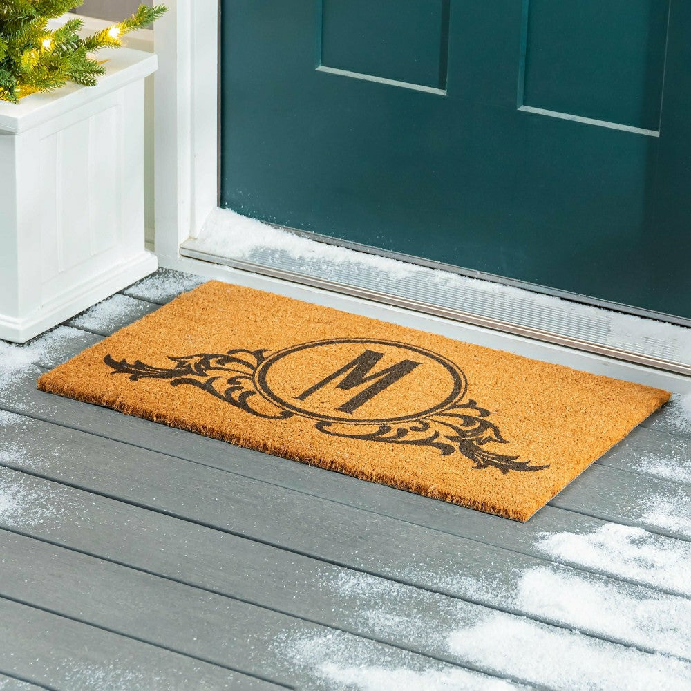 Plow & Hearth Circle Swirl Monogram Coir Door Mat, 18" x 30"