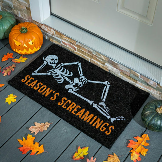 Plow & Hearth Skeleton "Season's Screamings" Coir Doormat