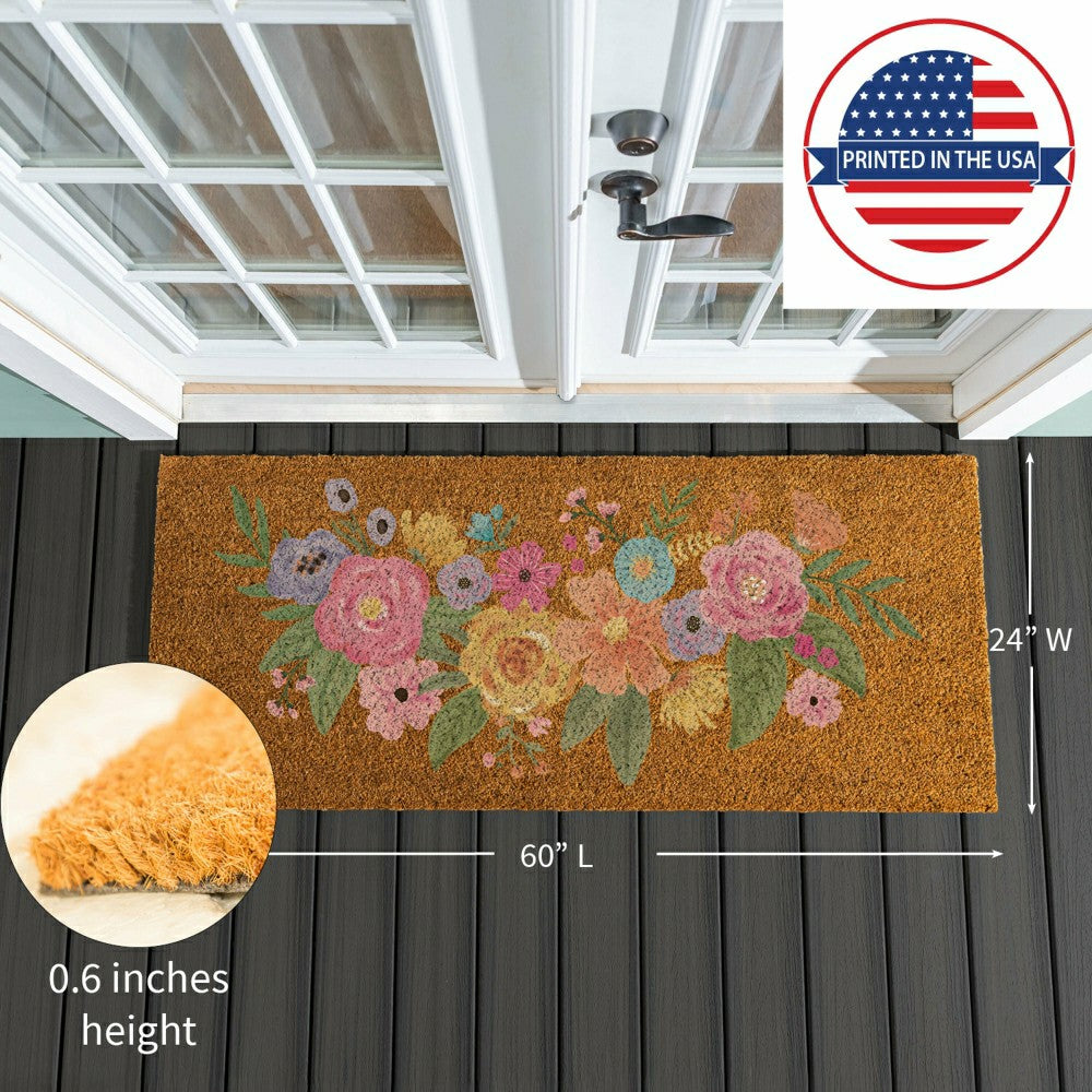 Plow & Hearth Bunny Blooms Spring Blossom, Coir Mat, 60"x24"
