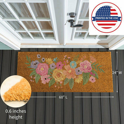 Plow & Hearth Bunny Blooms Spring Blossom, Coir Mat, 60"x24"