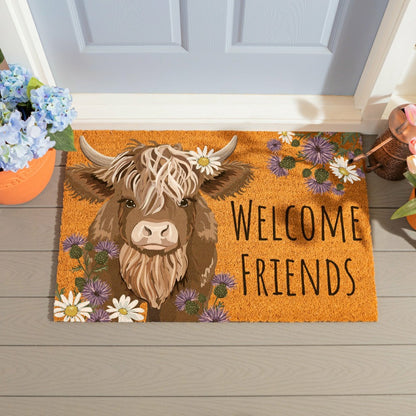 Plow & Hearth Petal & Plow Highland Cow Coir Mat, 36"x24"
