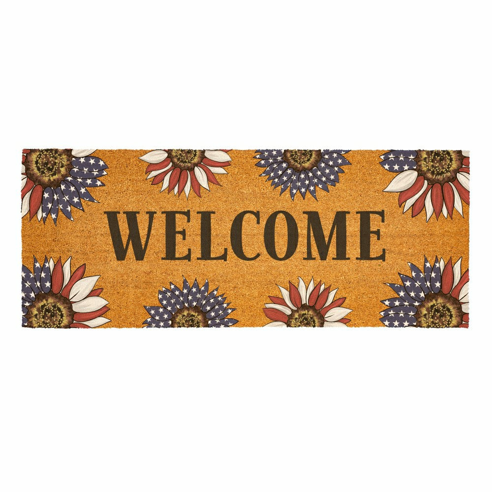 Plow & Hearth American Classic Patriotic Sunflower, Coir Mat, 60"x24"