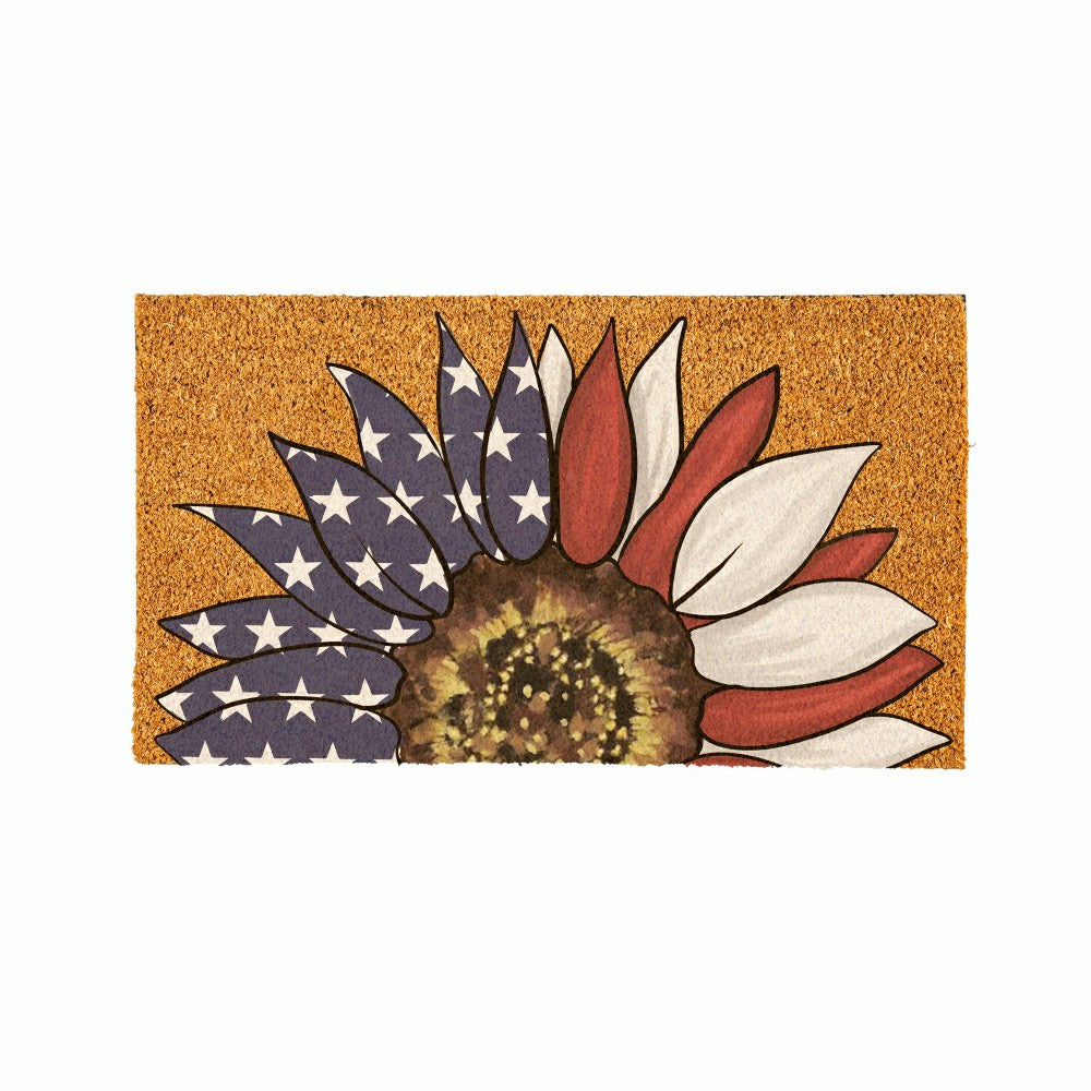 Plow & Hearth American Classic Patriotic Sunflower, Coir Mat 28"x16"