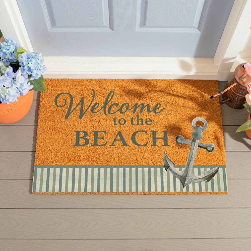 Plow & Hearth Blue Coastal Beach, Coir Mat 36"x24"