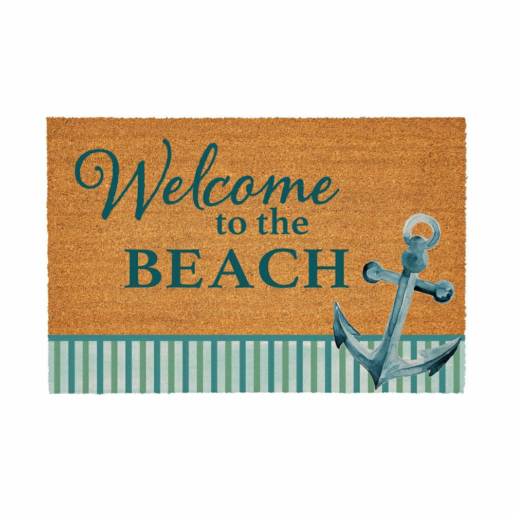 Plow & Hearth Blue Coastal Beach, Coir Mat 36"x24"
