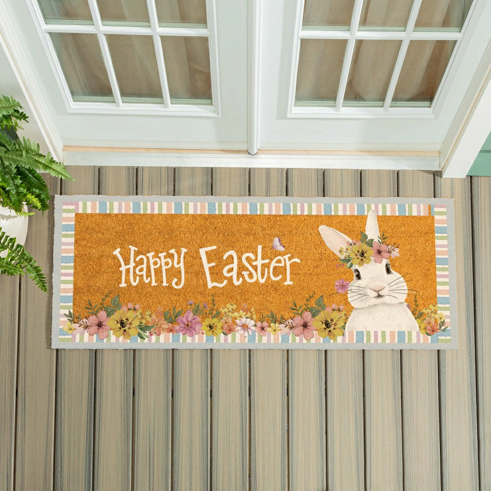 Plow & Hearth Bunny Blooms Floral Bunny, Coir Mat, 60"x24"