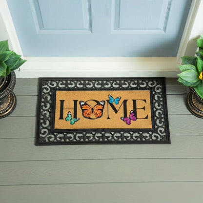 Plow & Hearth Pollinator Garden Butterfly Family, Flocked Coir Sassafras Switch Mat