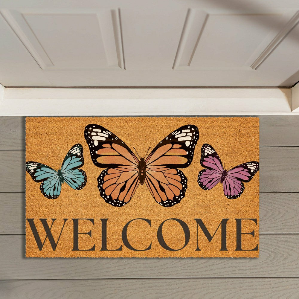 Plow & Hearth Pollinator Garden Butterfly Family, Coir Mat 30"x18"