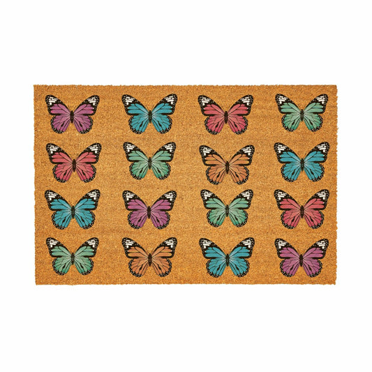 Plow & Hearth Pollinator Garden Butterfly Family Coir Mat, 36"x24"
