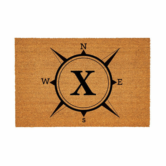 Plow & Hearth Coastal Coir Mat Compass Monogram 36x24"