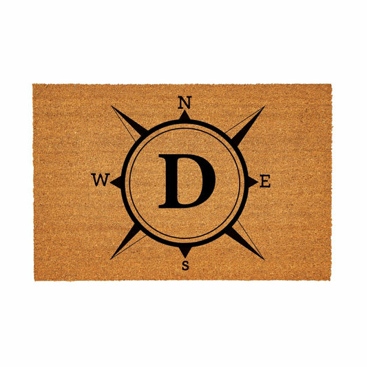 Plow & Hearth Coastal Coir Mat Compass Monogram 36x24"