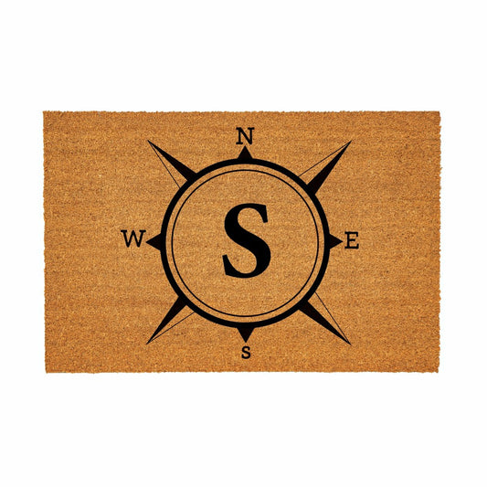 Plow & Hearth Coastal Coir Mat Compass Monogram 36x24"
