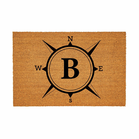 Plow & Hearth Coastal Coir Mat Compass Monogram 36x24"