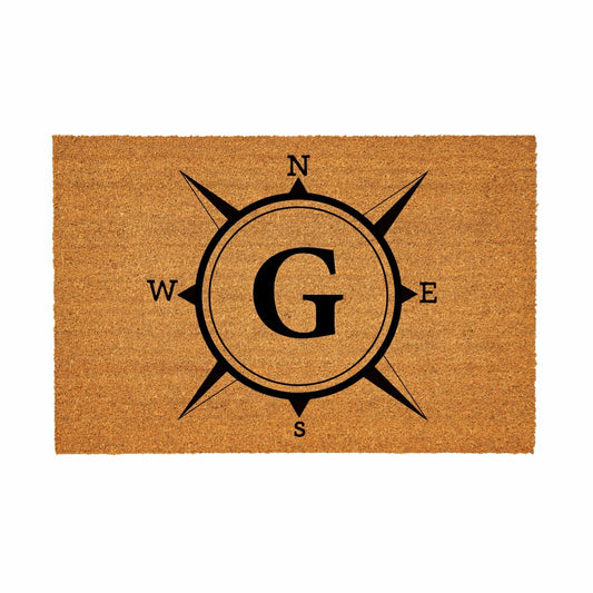 Plow & Hearth Coastal Coir Mat Compass Monogram 36x24"