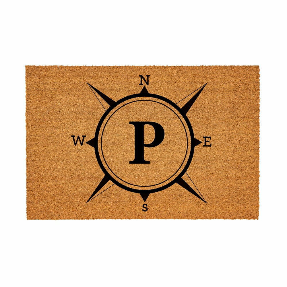 Plow & Hearth Coastal Coir Mat Compass Monogram 36x24"
