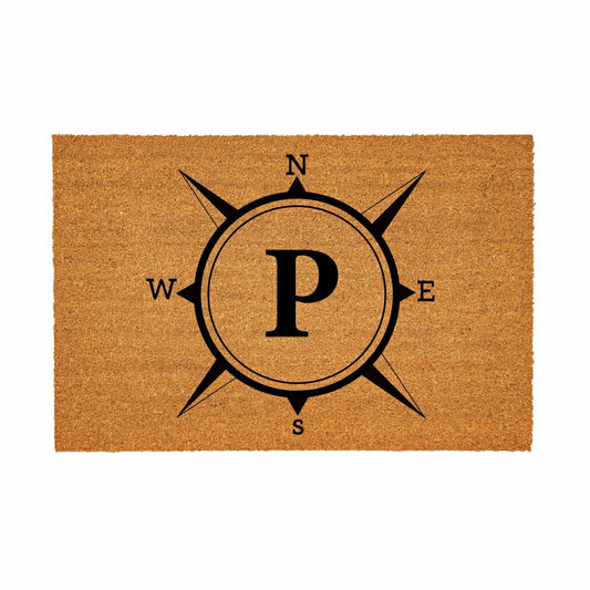 Plow & Hearth Coastal Coir Mat Compass Monogram 36x24"
