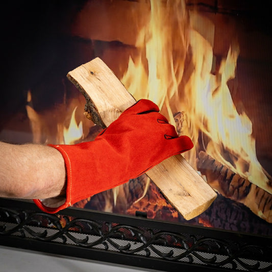 Plow & Hearth Leather Fireplace Gloves, Red