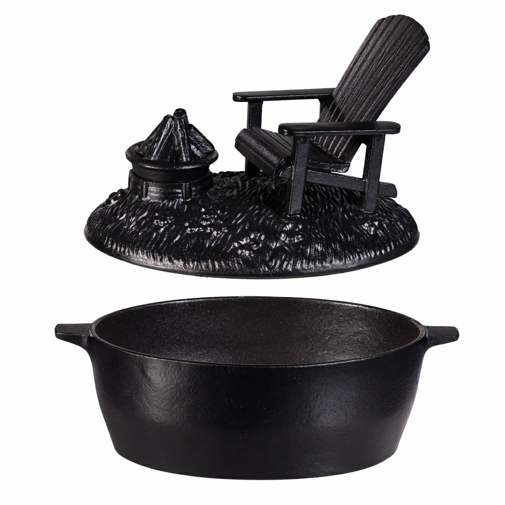 Plow & Hearth Adirondack Chair with Firepit Woodstove Steamer in Cast Iron