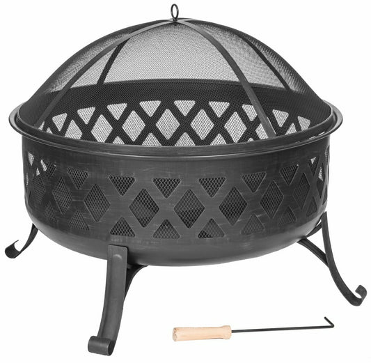 Plow & Hearth Wood Burning Fire Pit, Diamond Design, Black Finish