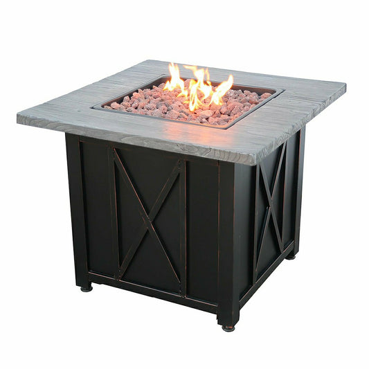 Plow & Hearth Delwood Outdoor Propane Gas Fire Pit with Resin Mantel