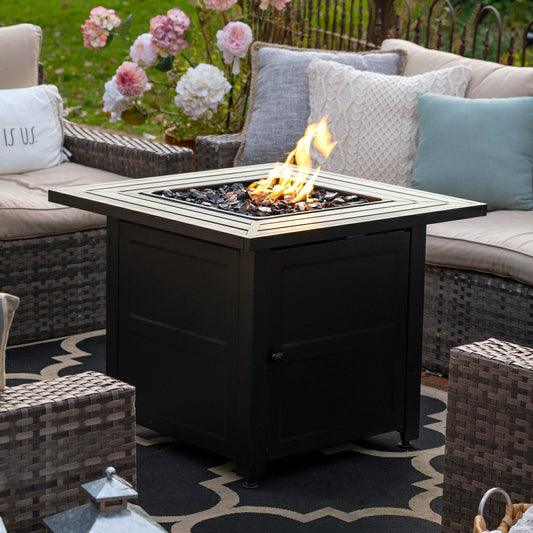 Plow & Hearth Gilbert Outdoor LP Gas Fire Pit with Steel Mantel