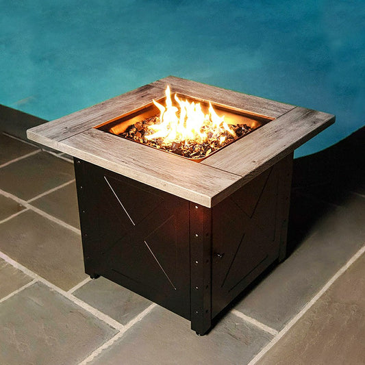 Plow & Hearth Barnesdale Outdoor LP Gas Fire Pit with Printed Resin Mantel, 30"