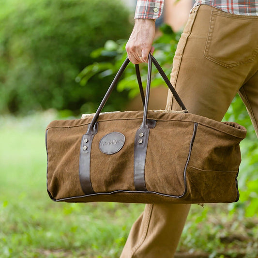 Plow & Hearth Heavy Duty Canvas Log Carrier w/Leather Handles