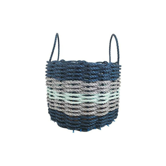 Plow & Hearth Five Stripe Rope Storage Basket Navy Blue, Light Gray, Seafoam