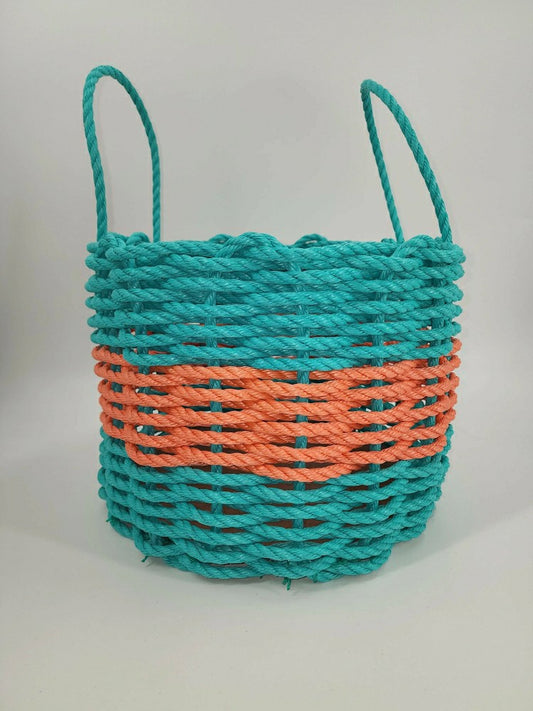 Plow & Hearth Authentic Maine Lobster Rope Storage Basket. Teal and Coral Orange