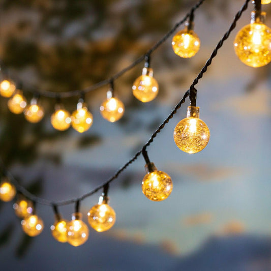Plow & Hearth Multi-Function Solar Ball String Lights With Warm White LEDs