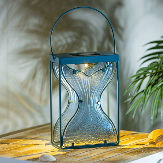 Plow & Hearth Blue Coastal Outdoor Lamp & Lighting Mermaid Tail Metal and Glass Sola