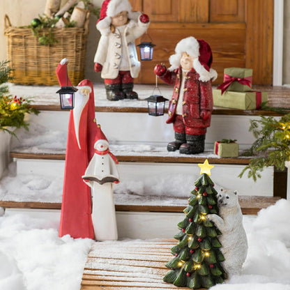 Plow & Hearth Wintertime Children with Lanterns Solar Garden Statues, Set of 2