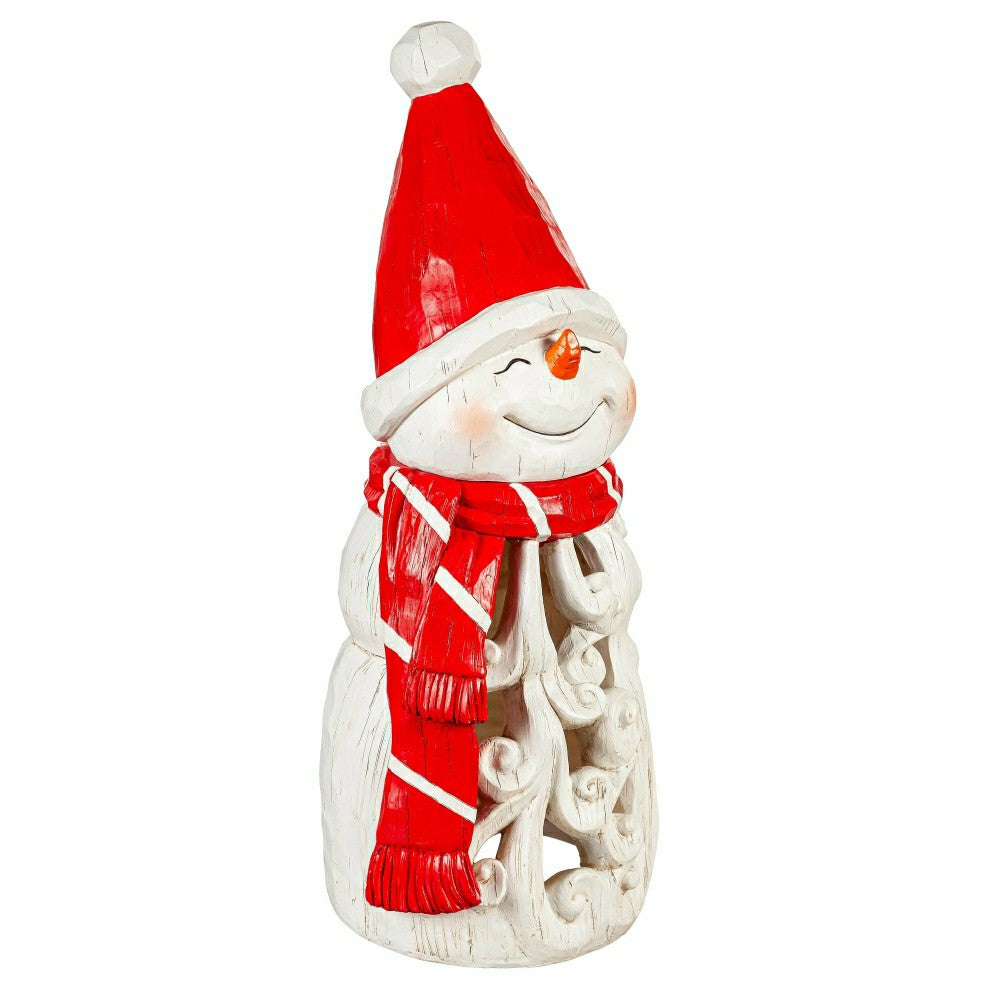 Plow & Hearth Carved Lighted Holiday Snowman Statue