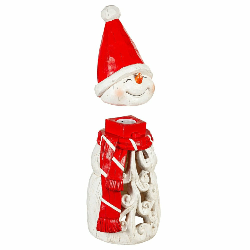 Plow & Hearth Carved Lighted Holiday Snowman Statue