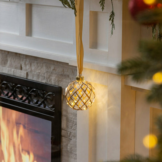 Plow & Hearth Micro LED Silver Ball Indoor Outdoor Decorative Hanging Light, Warm Wh