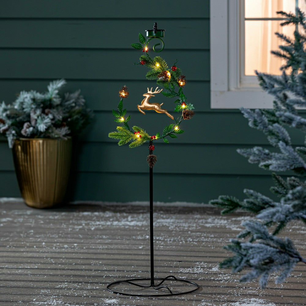 Plow & Hearth Shades of Emerald Garden Stake, 4-in-1 Solar Garden Stake, Deer, 48"H