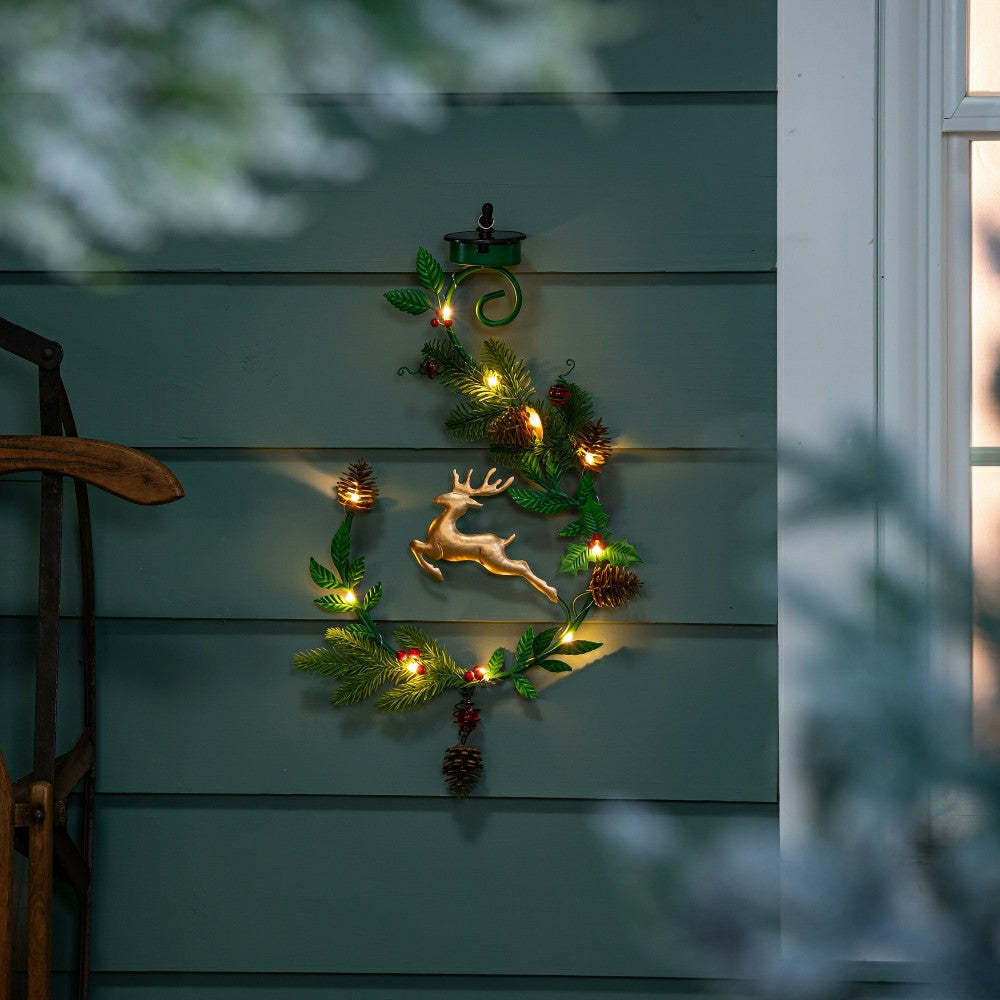 Plow & Hearth Shades of Emerald Garden Stake, 4-in-1 Solar Garden Stake, Deer, 48"H