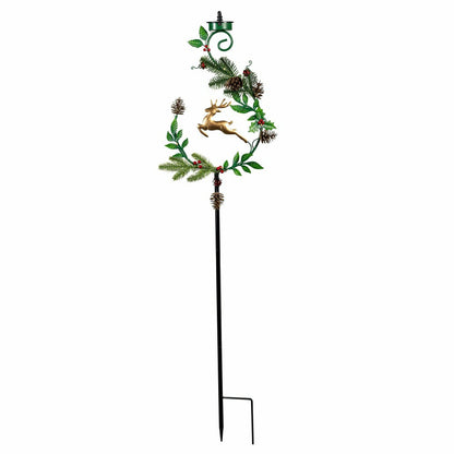 Plow & Hearth Shades of Emerald Garden Stake, 4-in-1 Solar Garden Stake, Deer, 48"H