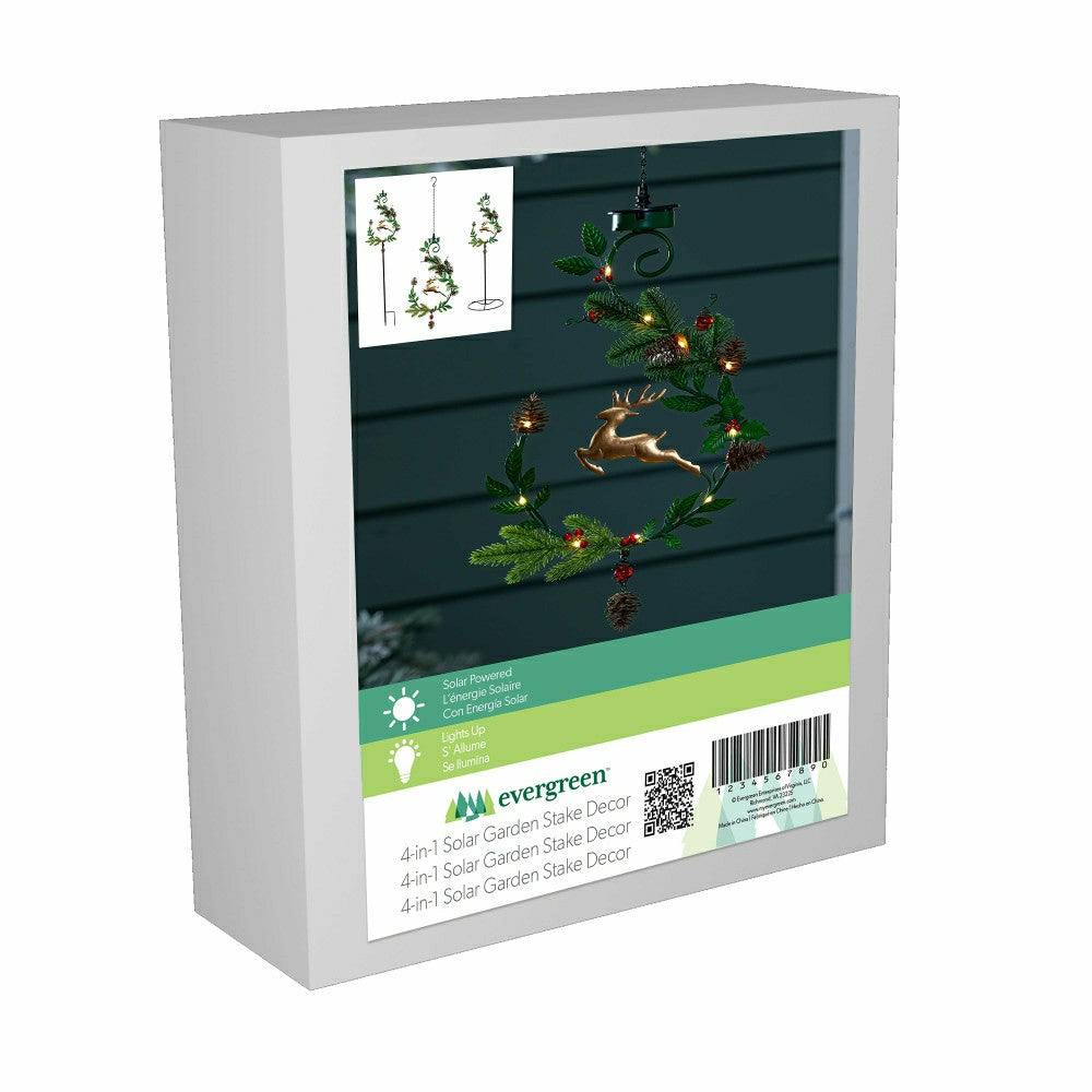 Plow & Hearth Shades of Emerald Garden Stake, 4-in-1 Solar Garden Stake, Deer, 48"H