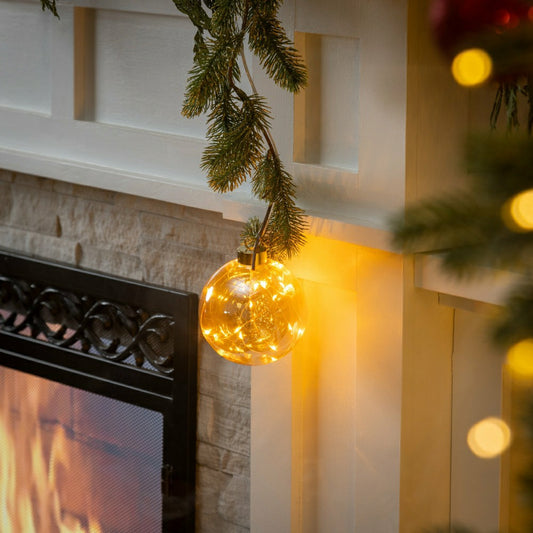 Plow & Hearth Micro LED Transparent Glass Ball Indoor Outdoor Decorative Hanging Lig