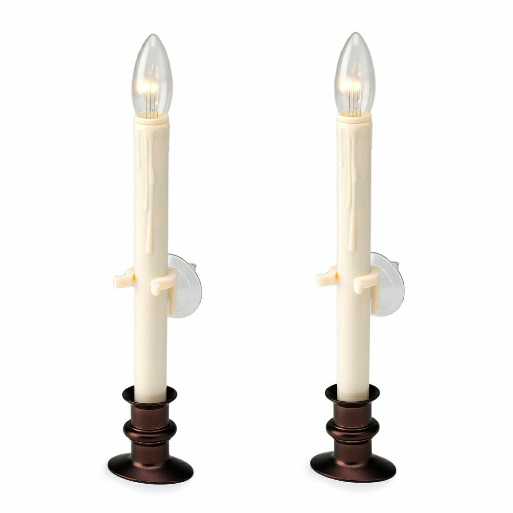 Plow & Hearth Suction Cup Window Candles with Timer and Remote, Set of 2