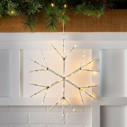 Plow & Hearth Lighted Birch Branch Snowflake Hanging Accent