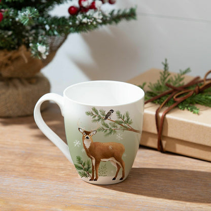 Plow & Hearth Woodland Storybook Coffee Cup Ceramic Cup O' Java, Deer, 17oz, Gift Bo