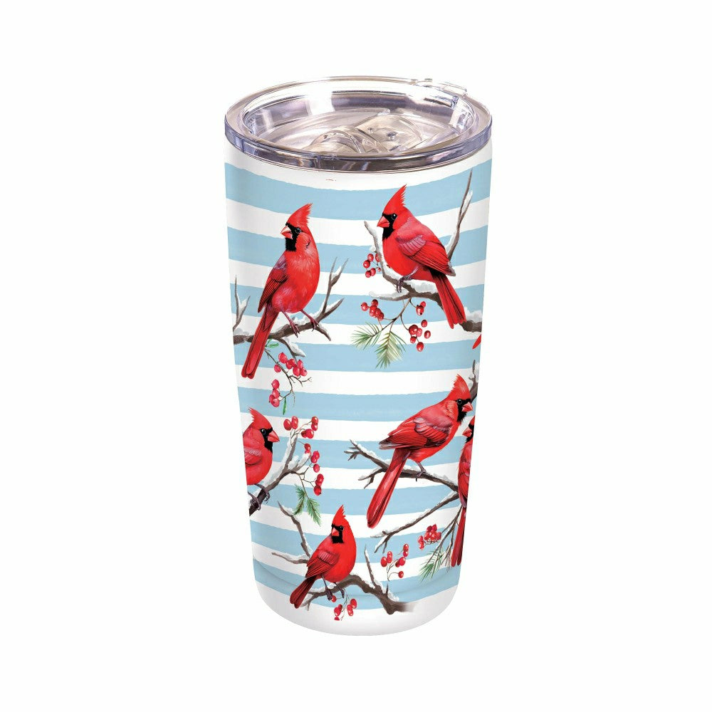 Plow & Hearth Snowbirds Tumbler Stainless-Steel, Winter Cardinals, 20oz, Gift Box