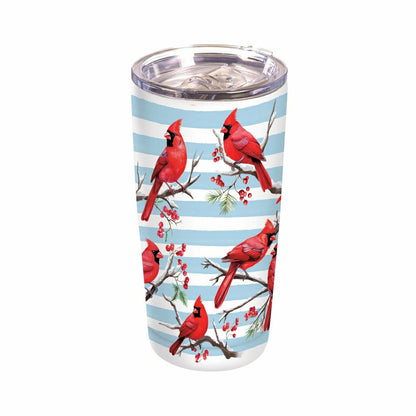 Plow & Hearth Snowbirds Tumbler Stainless-Steel, Winter Cardinals, 20oz, Gift Box