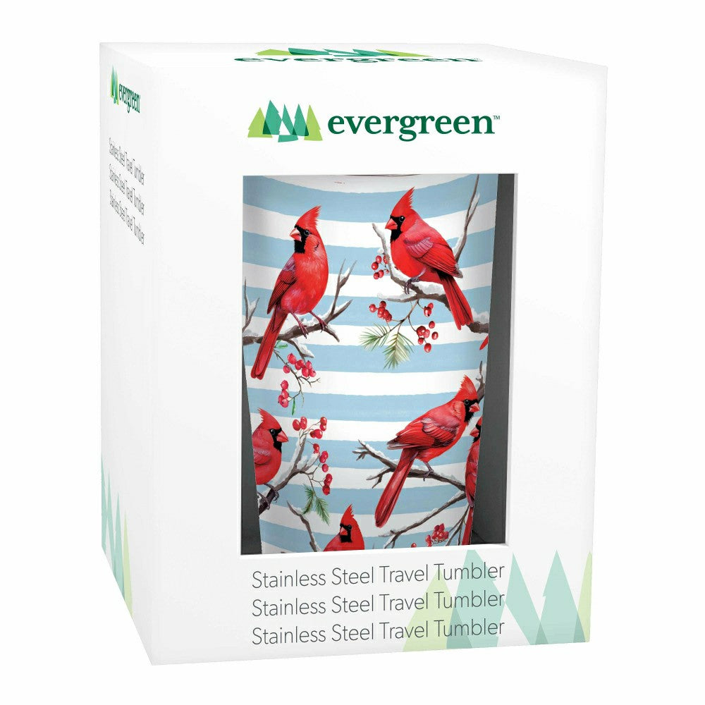 Plow & Hearth Snowbirds Tumbler Stainless-Steel, Winter Cardinals, 20oz, Gift Box