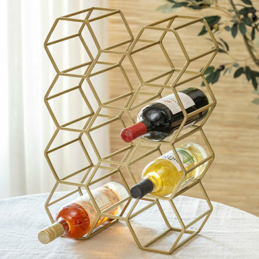 Plow & Hearth Gold Honeycomb Metal Wine Bottle Holder